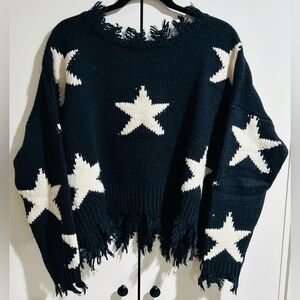 Storia Navy and White Cropped Star Sweater